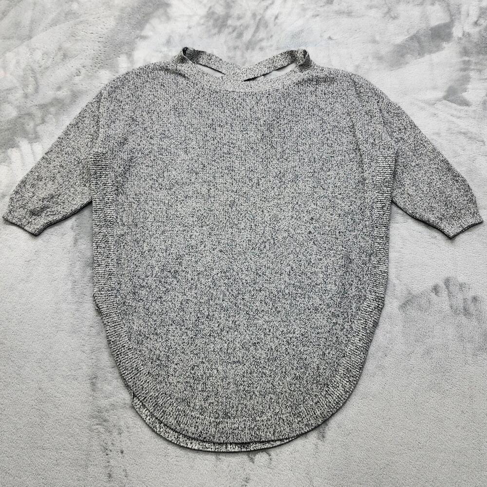 Express Sweater Women M Black Gray Marl Knit Extreme Circle Hem Tunic Cross Back